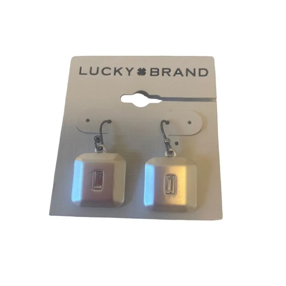 Pave Square Drop Matte Silver Toned Earring.